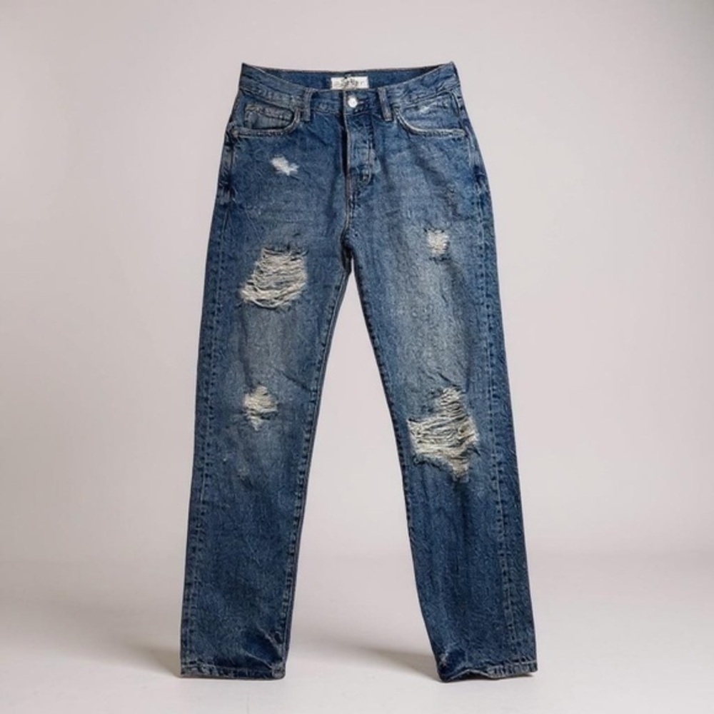 We the Free High Rise Distressed Straight Leg Jeans